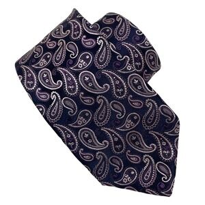 Boss Hugo Boss Necktie Blue Purple Silver Paisley Italy 100% Silk